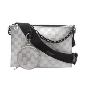 Louis Vuitton Trio Pouch NM Damier Glitter Leather Shoulder Bag Silver Black